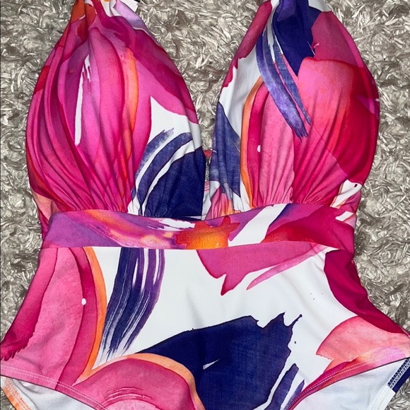 Mynah Abstract Colorful Halter One Piece Swimsuit - Picture 3 of 7